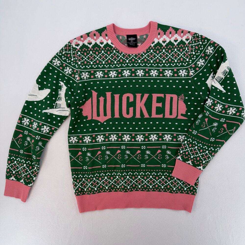 WICKED Movie Universal Studios Ugly Christmas Sweater Green Pink Women's Size M